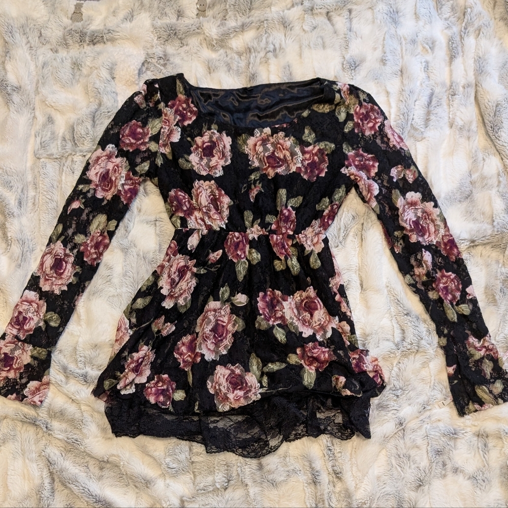 Floral Lace Whimsical Tunic Blouse